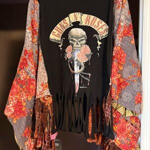 Guns N' Roses Fringe PonchTop with Floral Sleeves